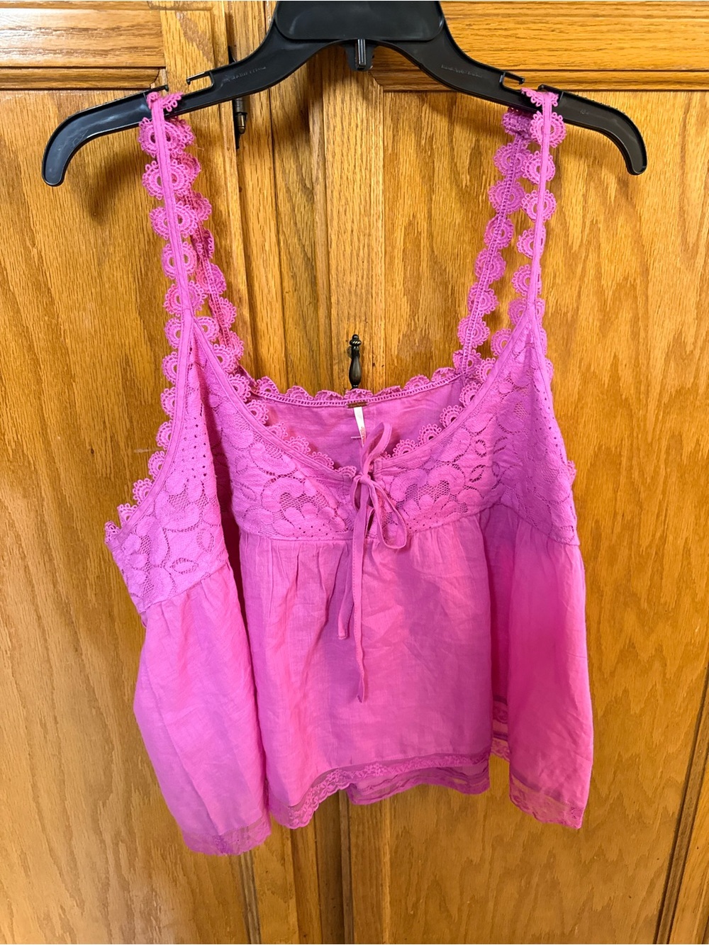 Free People Bright Pink Lace-Trim Camisole
